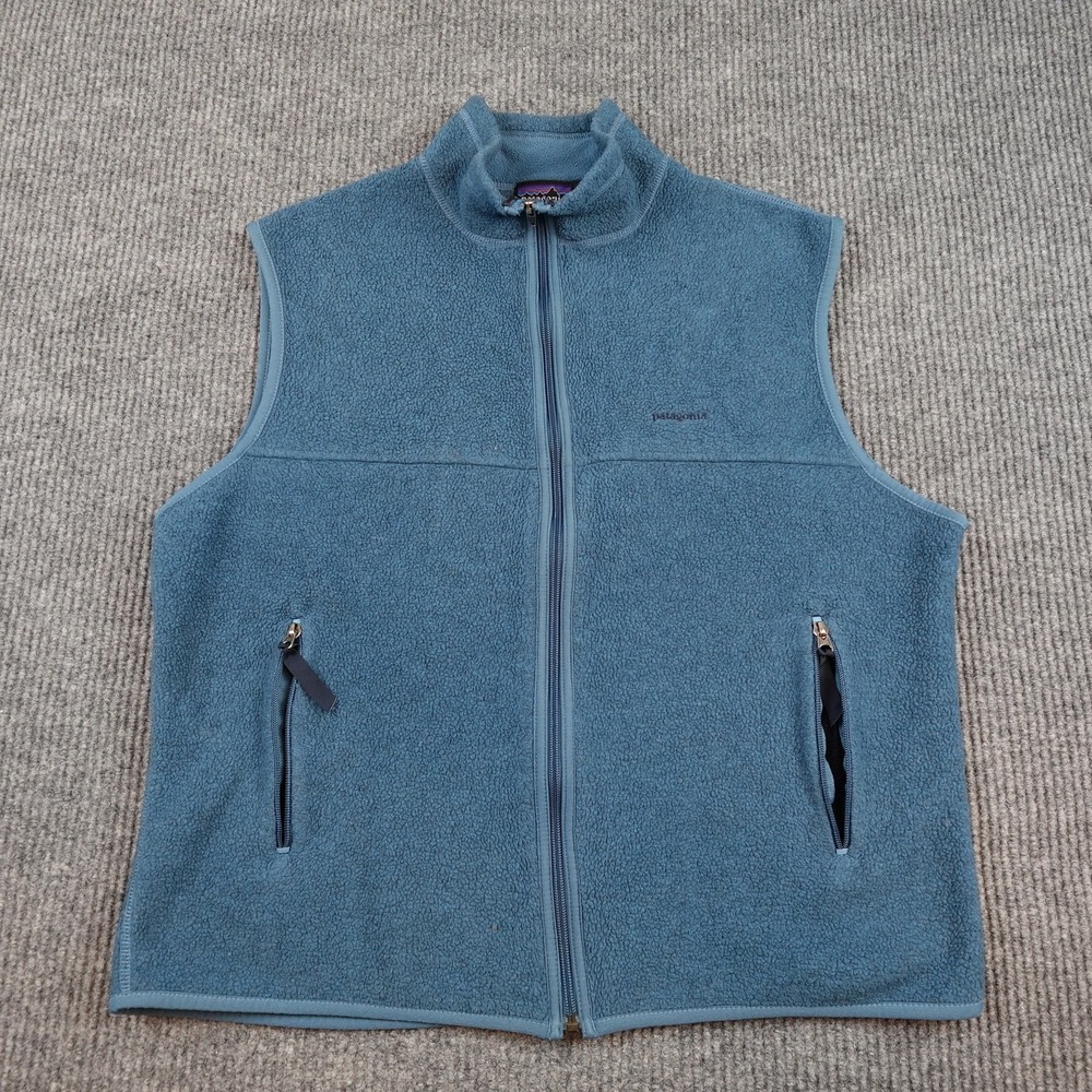 Vintage Patagonia Synchilla Vest Mens XL Blue Fleece Full Zip Outdoor Hiking